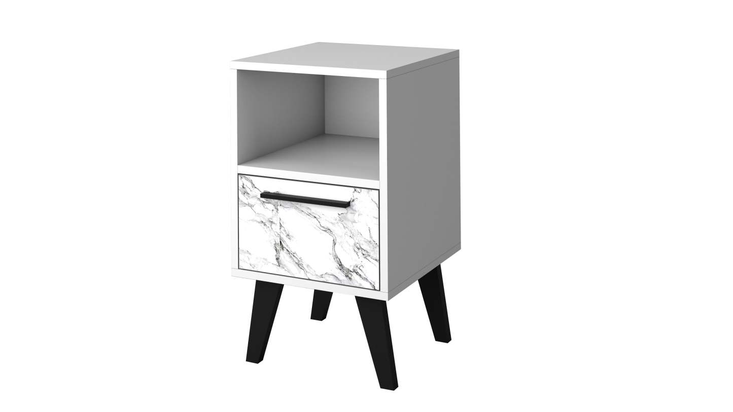 Manhattan Comfort Mid-Century Modern Amsterdam Nightstand with 1 Shelf - White Marble|Table de nuit Amsterdam de Manhattan Comfort de style moderne du milieu du 20e siècle avec 1 tablette - marbre blanc