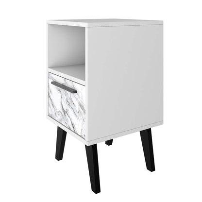 Manhattan Comfort Mid-Century Modern Amsterdam Nightstand with 1 Shelf - White Marble|Table de nuit Amsterdam de Manhattan Comfort de style moderne du milieu du 20e siècle avec 1 tablette - marbre blanc