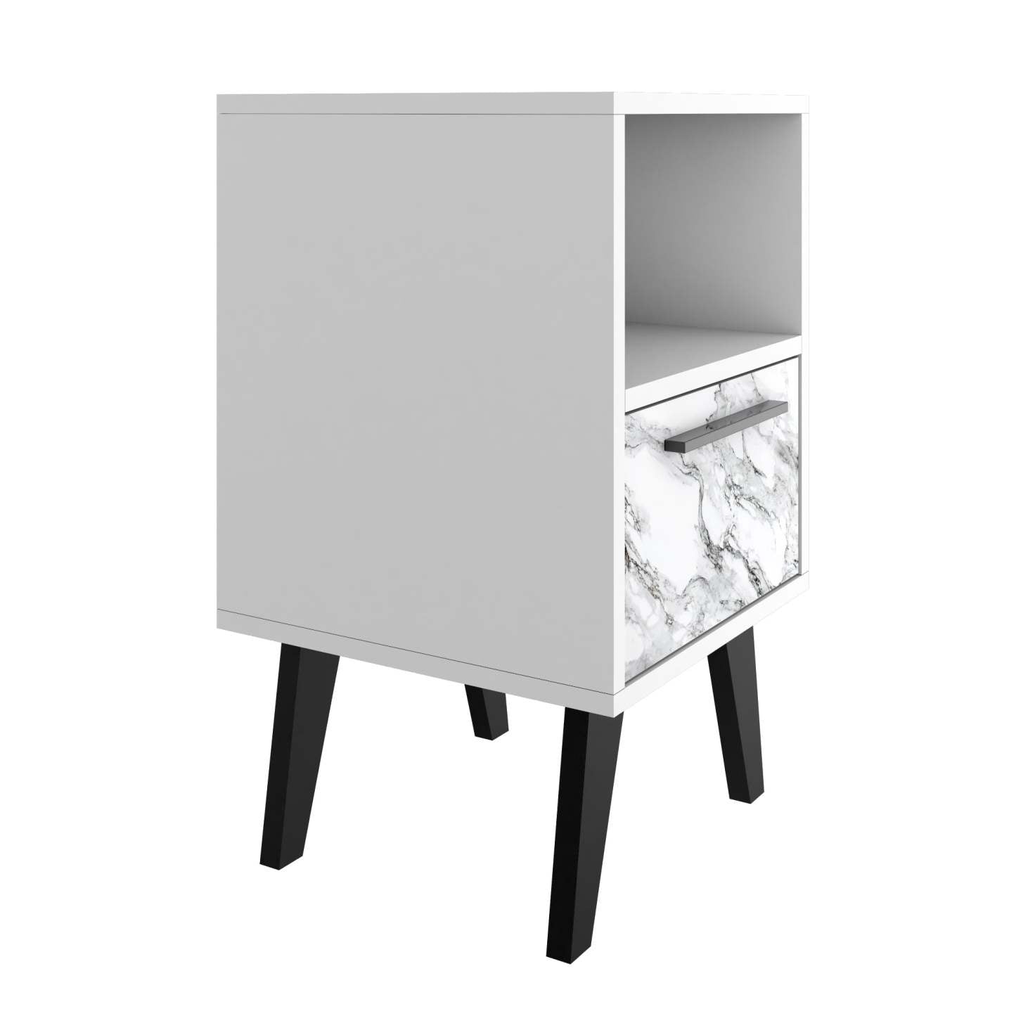 Manhattan Comfort Mid-Century Modern Amsterdam Nightstand with 1 Shelf - White Marble|Table de nuit Amsterdam de Manhattan Comfort de style moderne du milieu du 20e siècle avec 1 tablette - marbre blanc