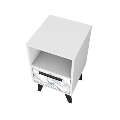 Manhattan Comfort Mid-Century Modern Amsterdam Nightstand with 1 Shelf - White Marble|Table de nuit Amsterdam de Manhattan Comfort de style moderne du milieu du 20e siècle avec 1 tablette - marbre blanc