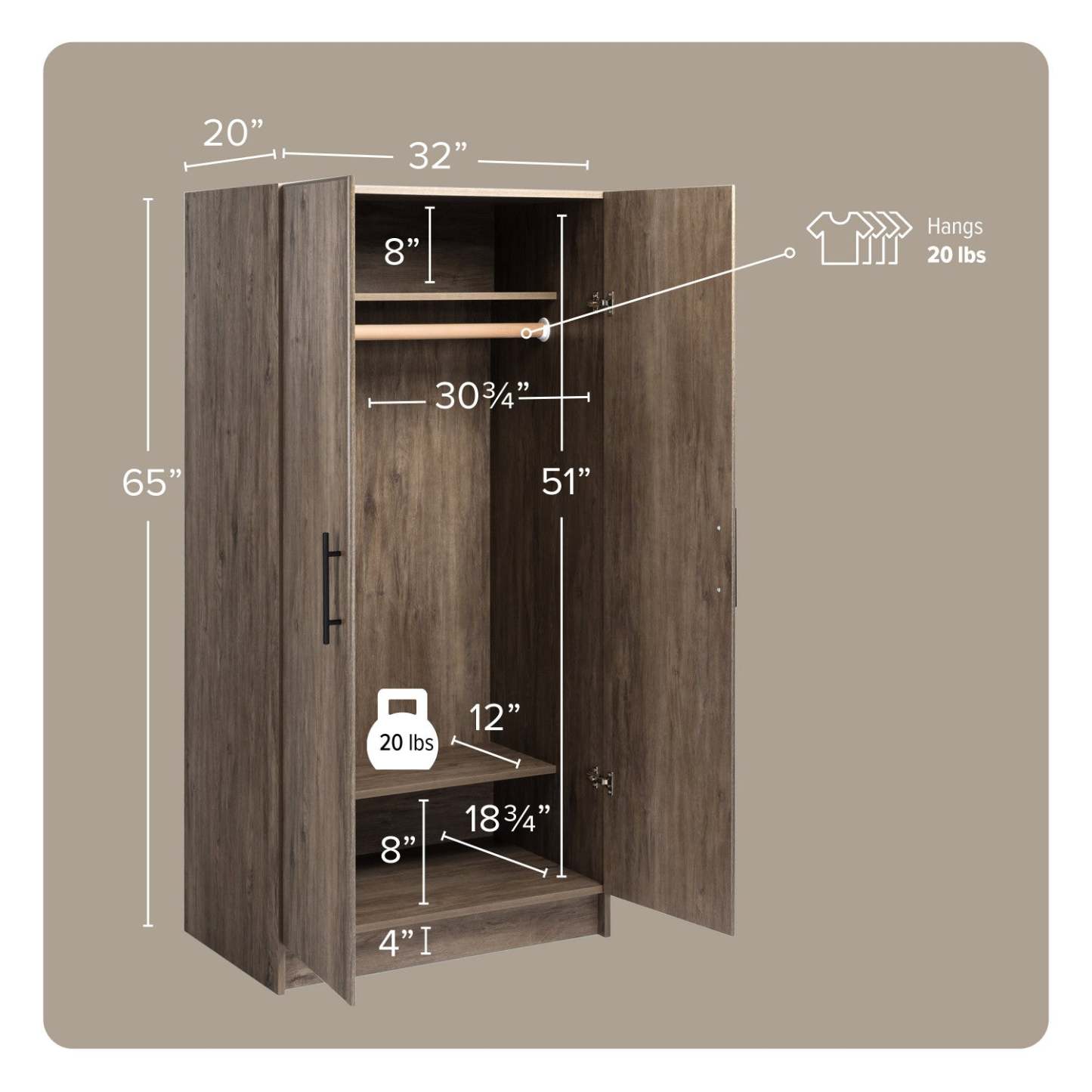 Armoire-penderie Elite 32 - Drifted Grey|Armoire-penderie Elite de 32 po - gris délavé