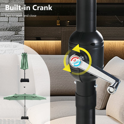 Parasol de marché d'extérieur rectangulaire à manivelle double face MAISON ARTS de 4,57 m (15 pi), avec éclairage solaire à DEL et base incluse