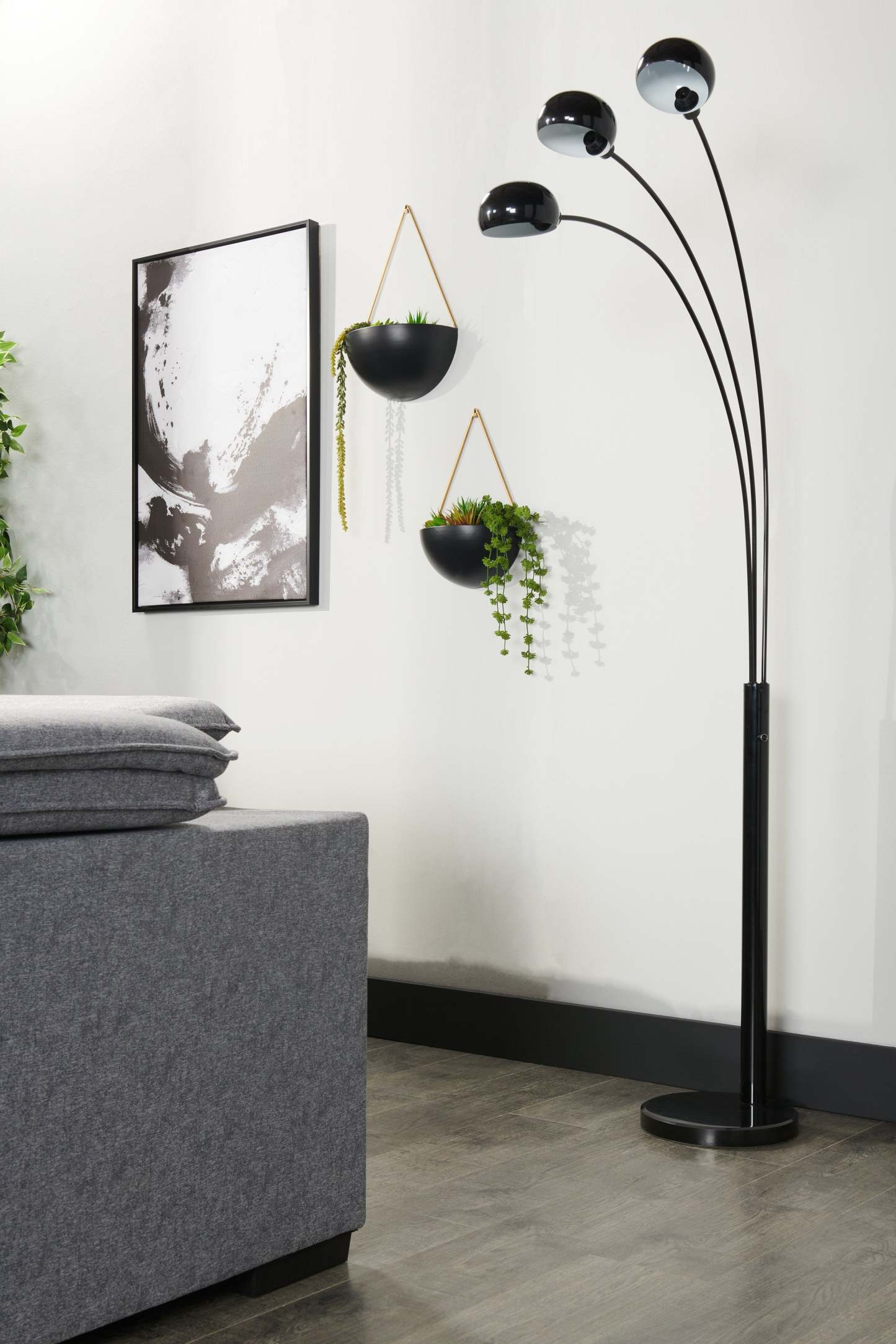 72 Lampadaire Arc Moderne Noir à 3 Lumières|Lampe à pied arquée moderne de 72 po noire à 3 ampoules