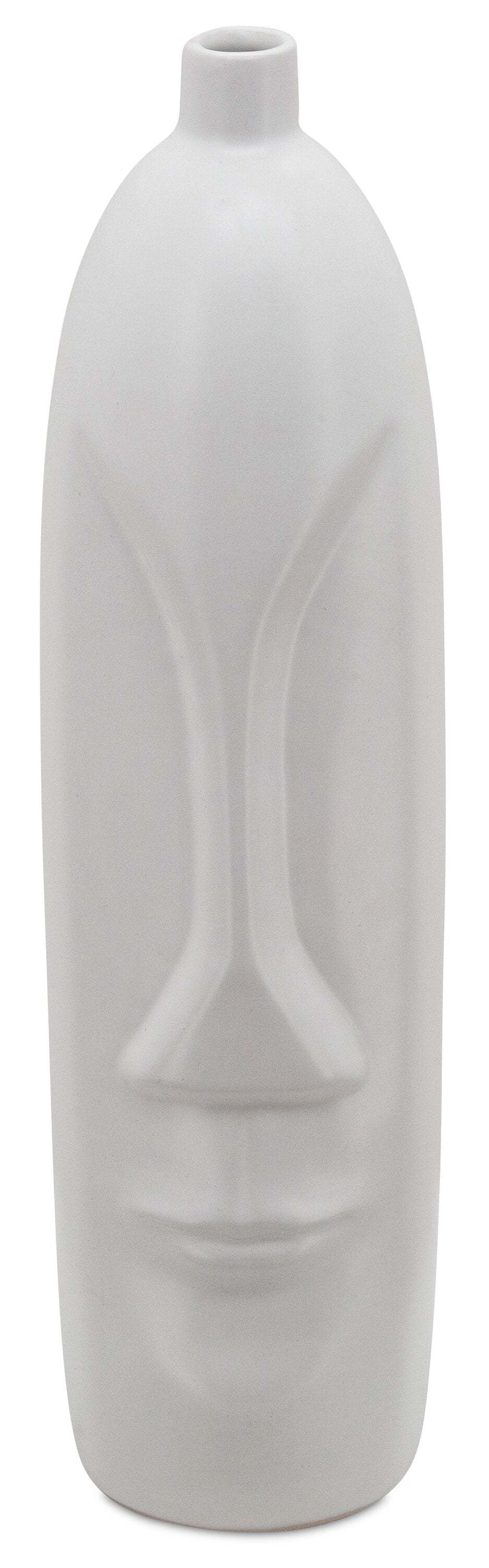 Vase en céramique blanche de 18 po avec visage