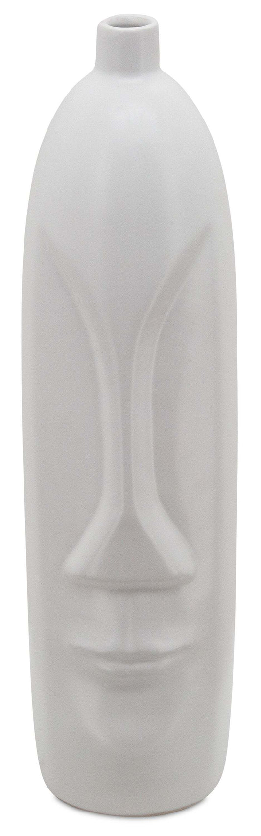 Vase en céramique blanche de 18 po avec visage