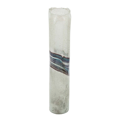 Vase de 14 po en verre avec azurite - bleu et gris