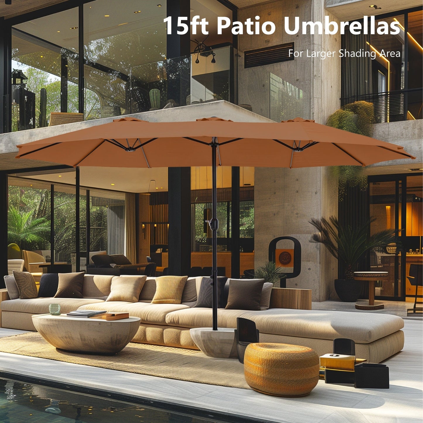 Parasol double face extra large de 4,57 m (15 pi) avec base incluse, MAISON ARTS