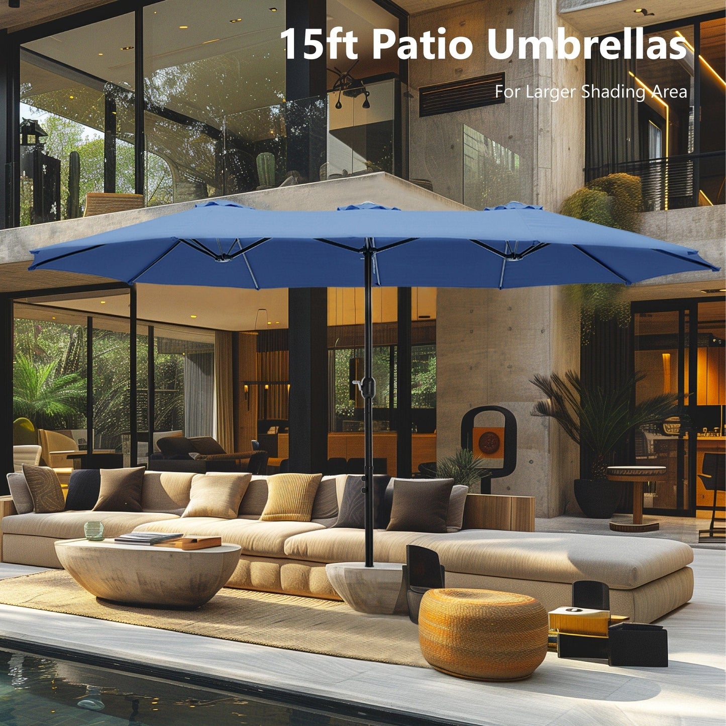 Parasol double face extra large de 4,57 m (15 pi) avec base incluse, MAISON ARTS