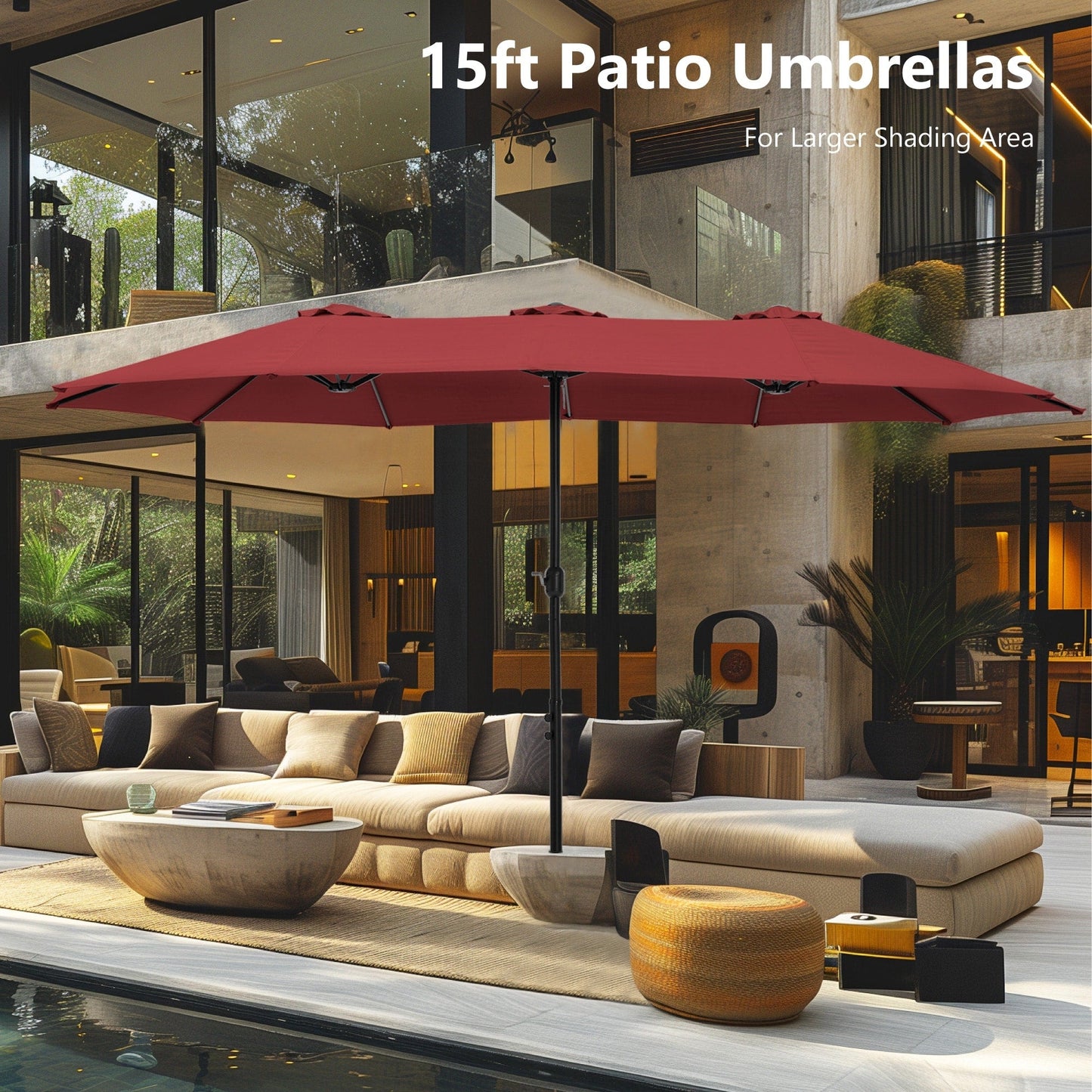 Parasol double face extra large de 4,57 m (15 pi) avec base incluse, MAISON ARTS