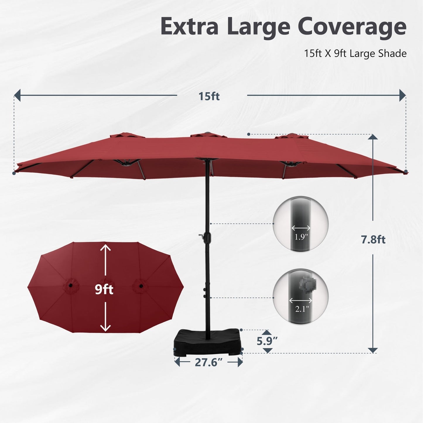 Parasol double face extra large de 4,57 m (15 pi) avec base incluse, MAISON ARTS