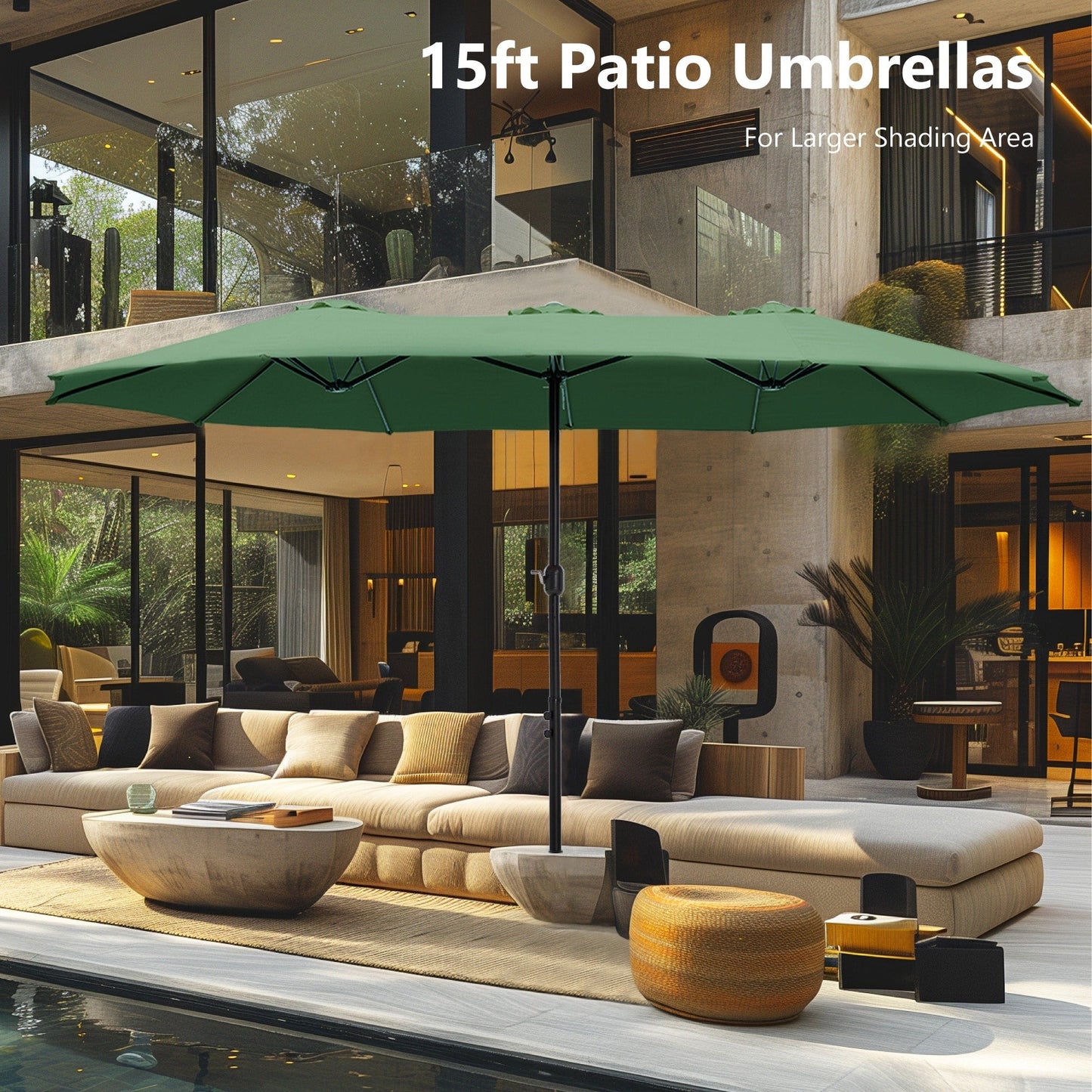 Parasol double face extra large de 4,57 m (15 pi) avec base incluse, MAISON ARTS