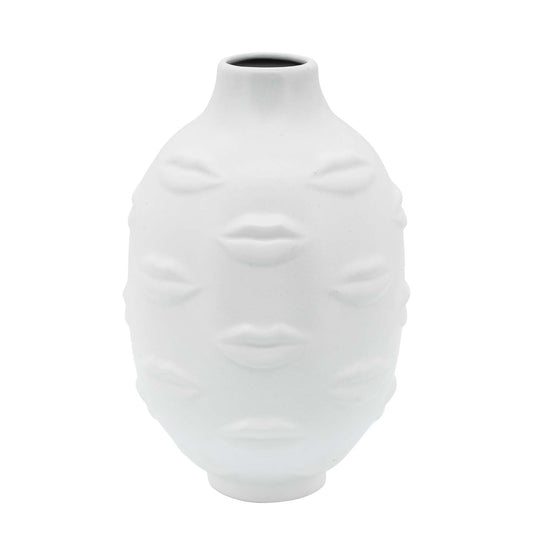Vase de 6 po en céramique avec lèvres - blanc|Vase 6 lèvres en céramique - Blanc