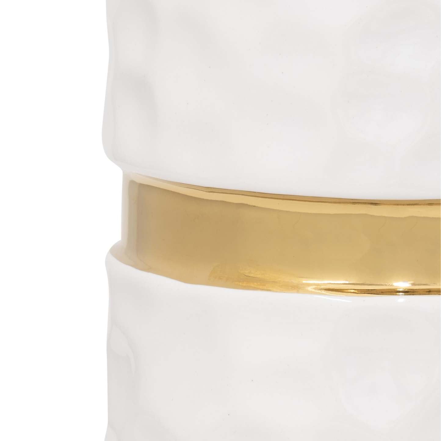 Vase de 13 po en céramique avec ceinture - blanc et doré