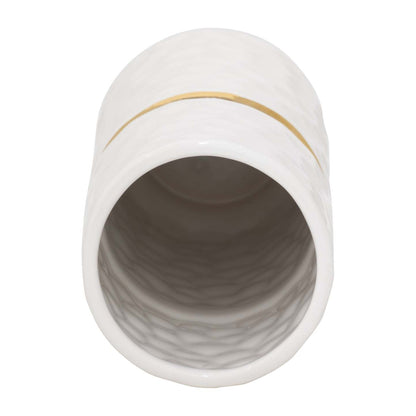 Vase de 13 po en céramique avec ceinture - blanc et doré