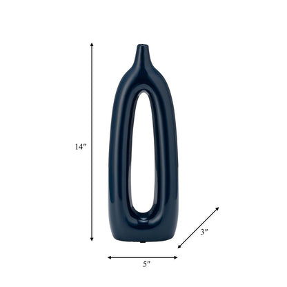 Vase de 14 po en céramique avec découpe - bleu