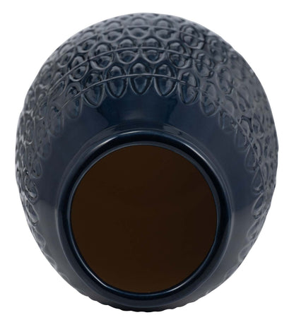 Vase gravé bleu marine de 10 po