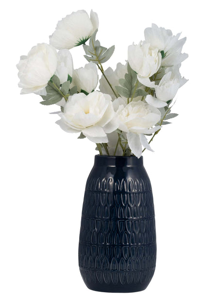 Vase gravé bleu marine de 10 po