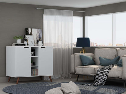 Buffet Hampton de Manhattan Comfort de 39,37 po avec 7 tablettes et pattes en bois massif - blanc