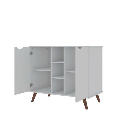 Buffet Hampton de Manhattan Comfort de 39,37 po avec 7 tablettes et pattes en bois massif - blanc