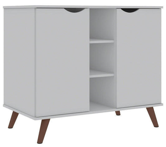 Buffet Hampton de Manhattan Comfort de 39,37 po avec 7 tablettes et pattes en bois massif - blanc