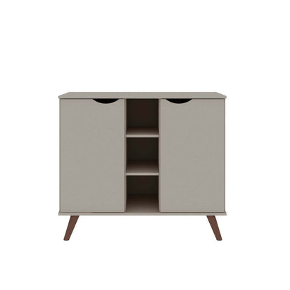 Buffet Hampton de Manhattan Comfort de 39,37 po avec 7 tablettes et pattes en bois massif - blanc cassé