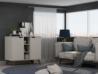 Buffet Hampton de Manhattan Comfort de 39,37 po avec 7 tablettes et pattes en bois massif - blanc cassé