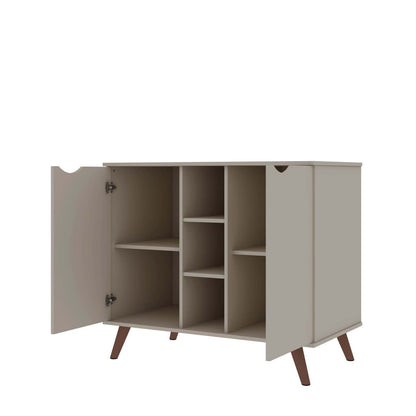 Buffet Hampton de Manhattan Comfort de 39,37 po avec 7 tablettes et pattes en bois massif - blanc cassé
