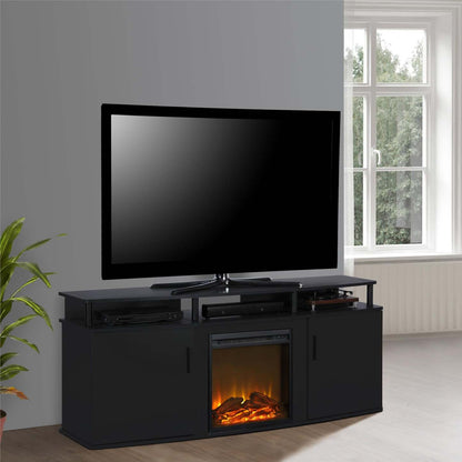 Ameriwood Home Carson Electric Fireplace TV Console for TVs up to 70 po - Noir|Console pour téléviseur Carson d'Ameriwood Home avec foyer électrique pour téléviseurs jusqu'à 70 po - noire
