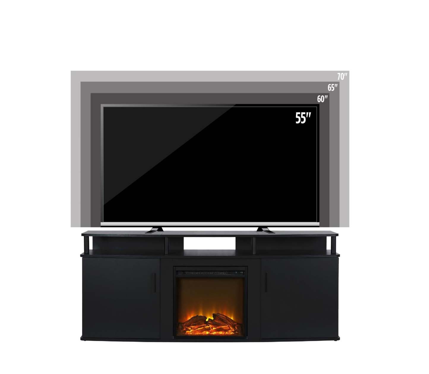 Ameriwood Home Carson Electric Fireplace TV Console for TVs up to 70 po - Noir|Console pour téléviseur Carson d'Ameriwood Home avec foyer électrique pour téléviseurs jusqu'à 70 po - noire