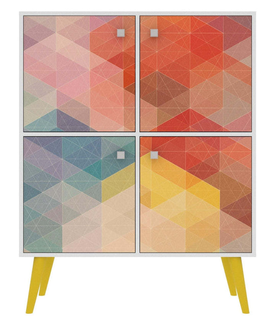 Manhattan Comfort Avesta Mid-Century Modern High Double Accent Cabinet with Funky Colorful Design &amp; |Grande armoire décorative double Avesta de Manhattan Comfort de style moderne du milieu du 20e siècl