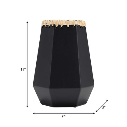 Vase en céramique 11 avec tissage - Noir|Vase de 11 po en céramique à motif tressé - noir
