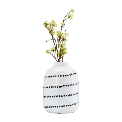 Vase à fleurs en céramique de 9 po à motif de points tourbillonnants - noir et blanc