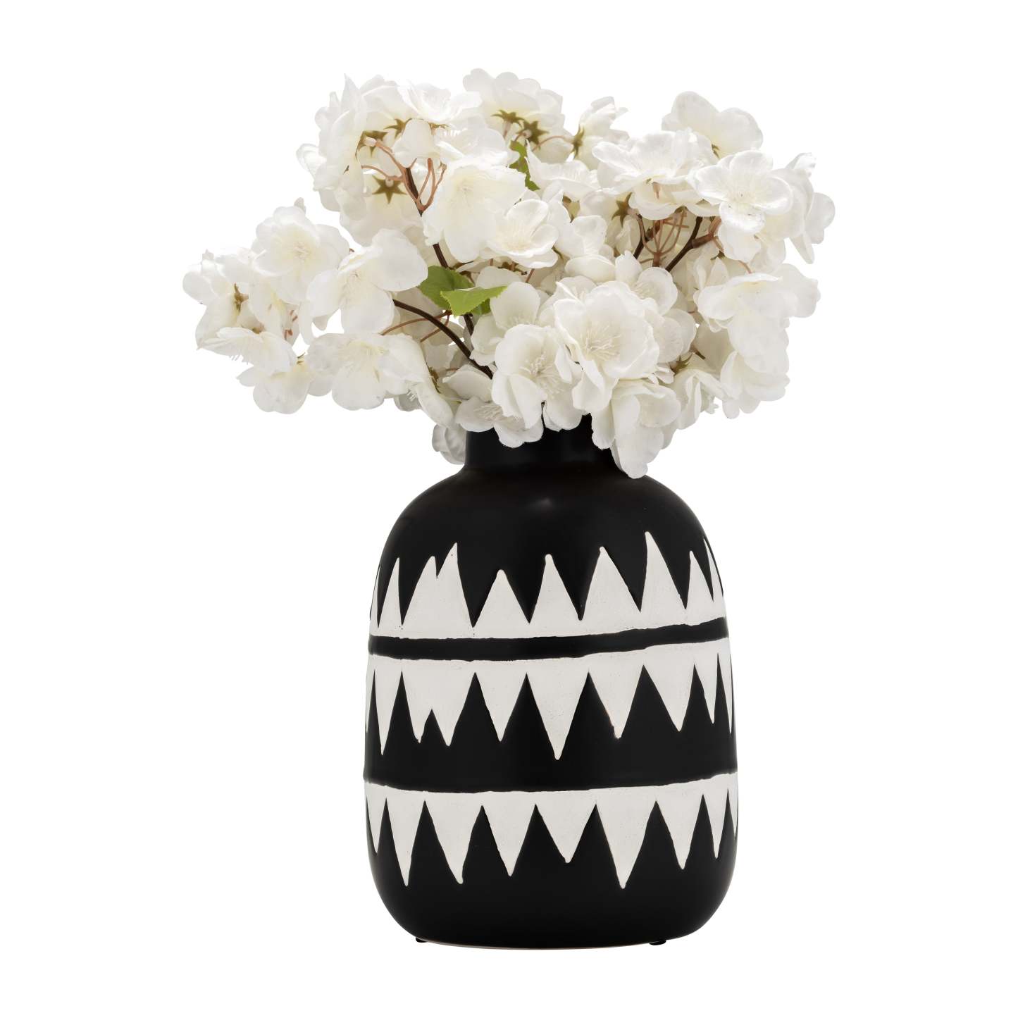Vase à fleurs en céramique de 9 po - noir et blanc | Vase à fleurs de 9 po en céramique à motif tribal - noir et blanc