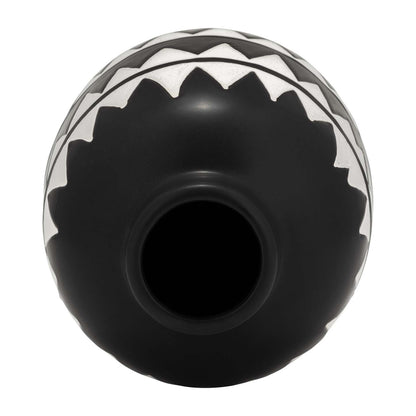Vase à fleurs en céramique de 9 po - noir et blanc | Vase à fleurs de 9 po en céramique à motif tribal - noir et blanc