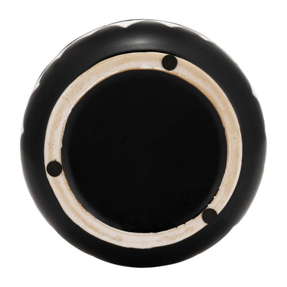 Vase à fleurs en céramique de 9 po - noir et blanc | Vase à fleurs de 9 po en céramique à motif tribal - noir et blanc