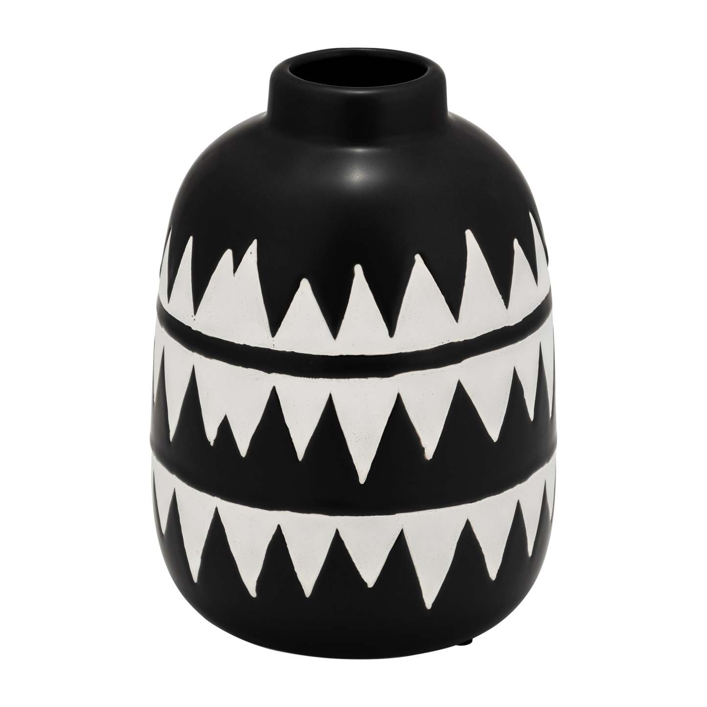 Vase à fleurs en céramique de 9 po - noir et blanc | Vase à fleurs de 9 po en céramique à motif tribal - noir et blanc
