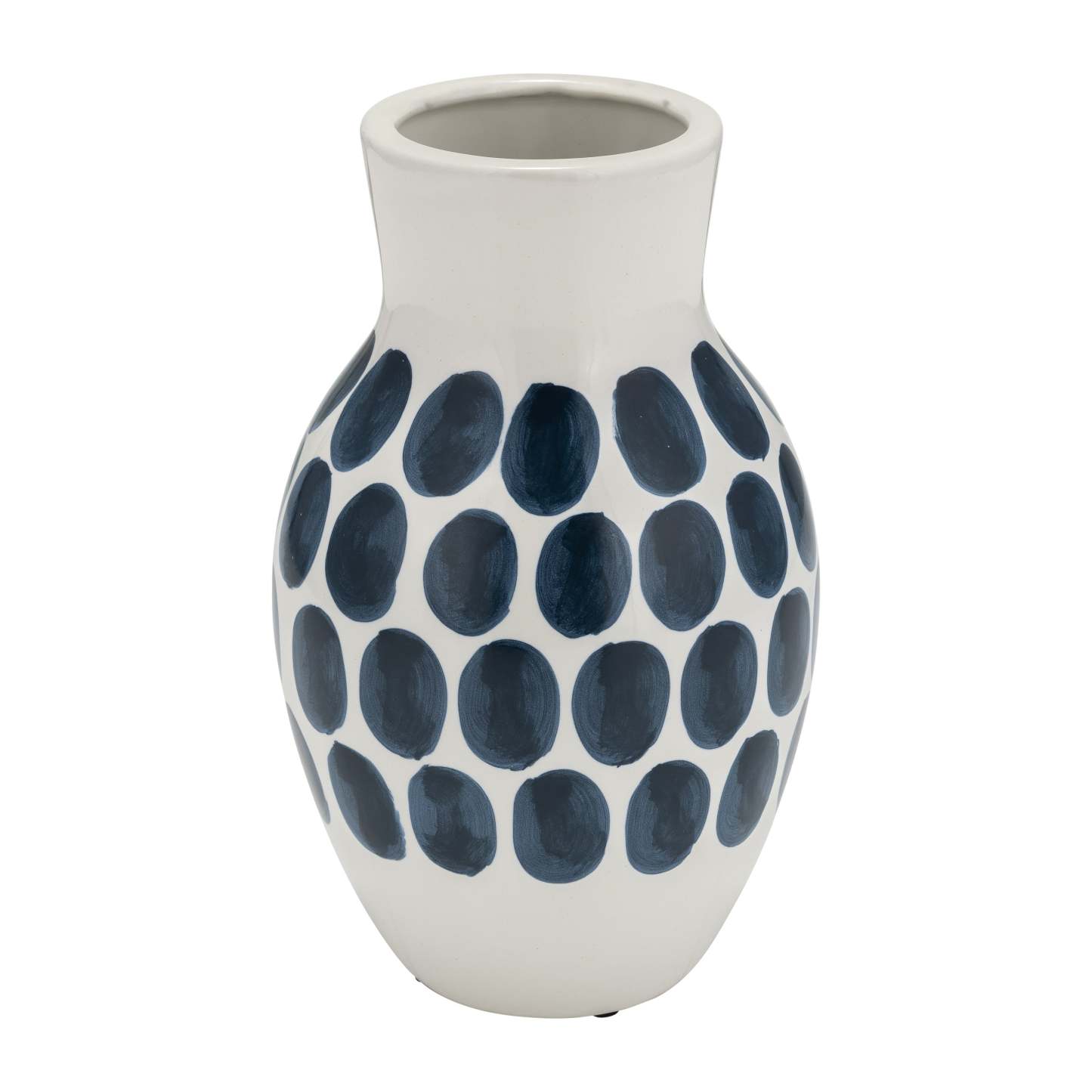 Vase à fleurs de 10 po en céramique à motif à pois bleu marine - blanc