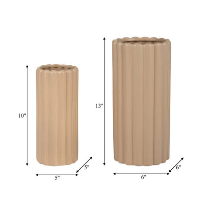 Vase cannelé de 10 po/13 po en céramique crème irlandaise - ensemble de 2