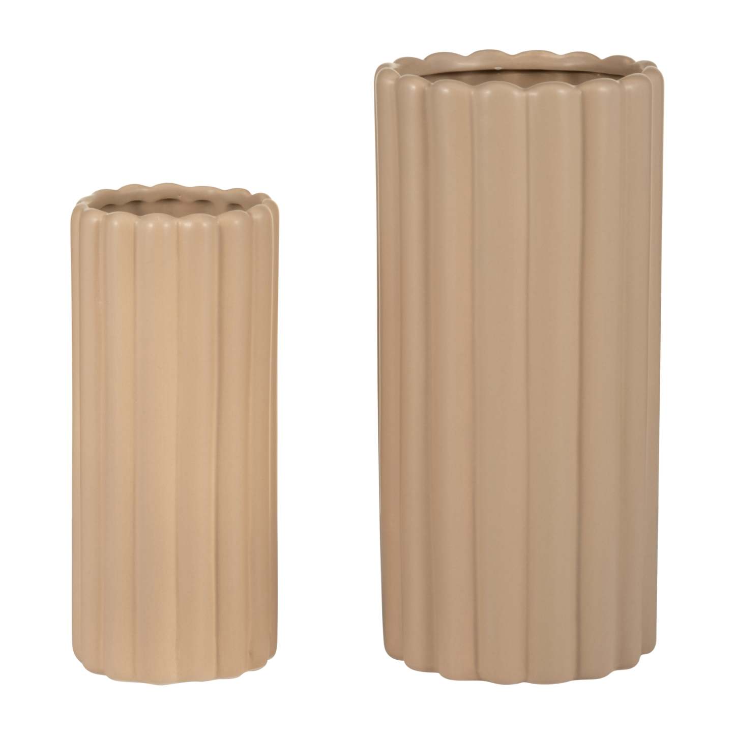 Vase cannelé de 10 po/13 po en céramique crème irlandaise - ensemble de 2