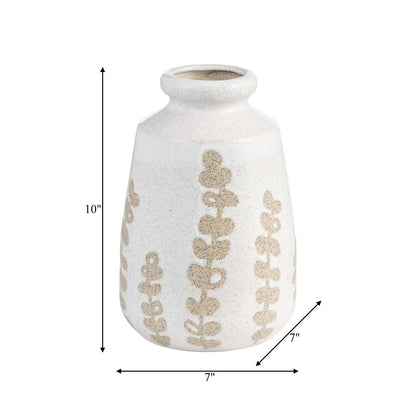 Vase de 10 po en céramique à motif botanique - ivoire