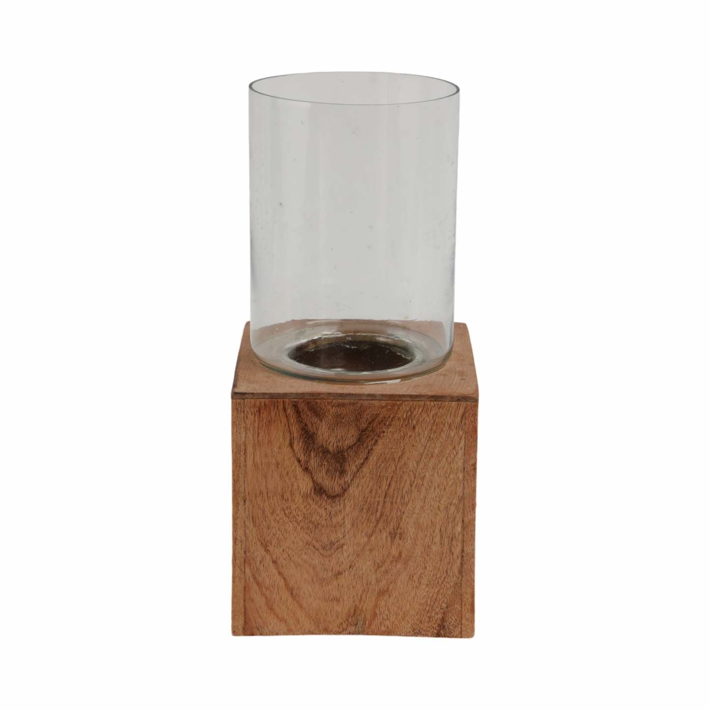 Bougeoir de 13 po avec base pilier carré en bois - naturel