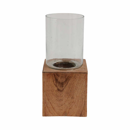 Bougeoir de 13 po avec base pilier carré en bois - naturel