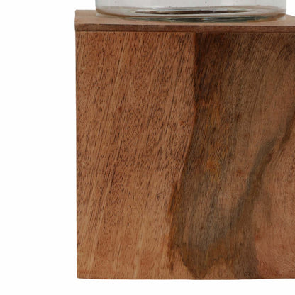 Bougeoir de 13 po avec base pilier carré en bois - naturel