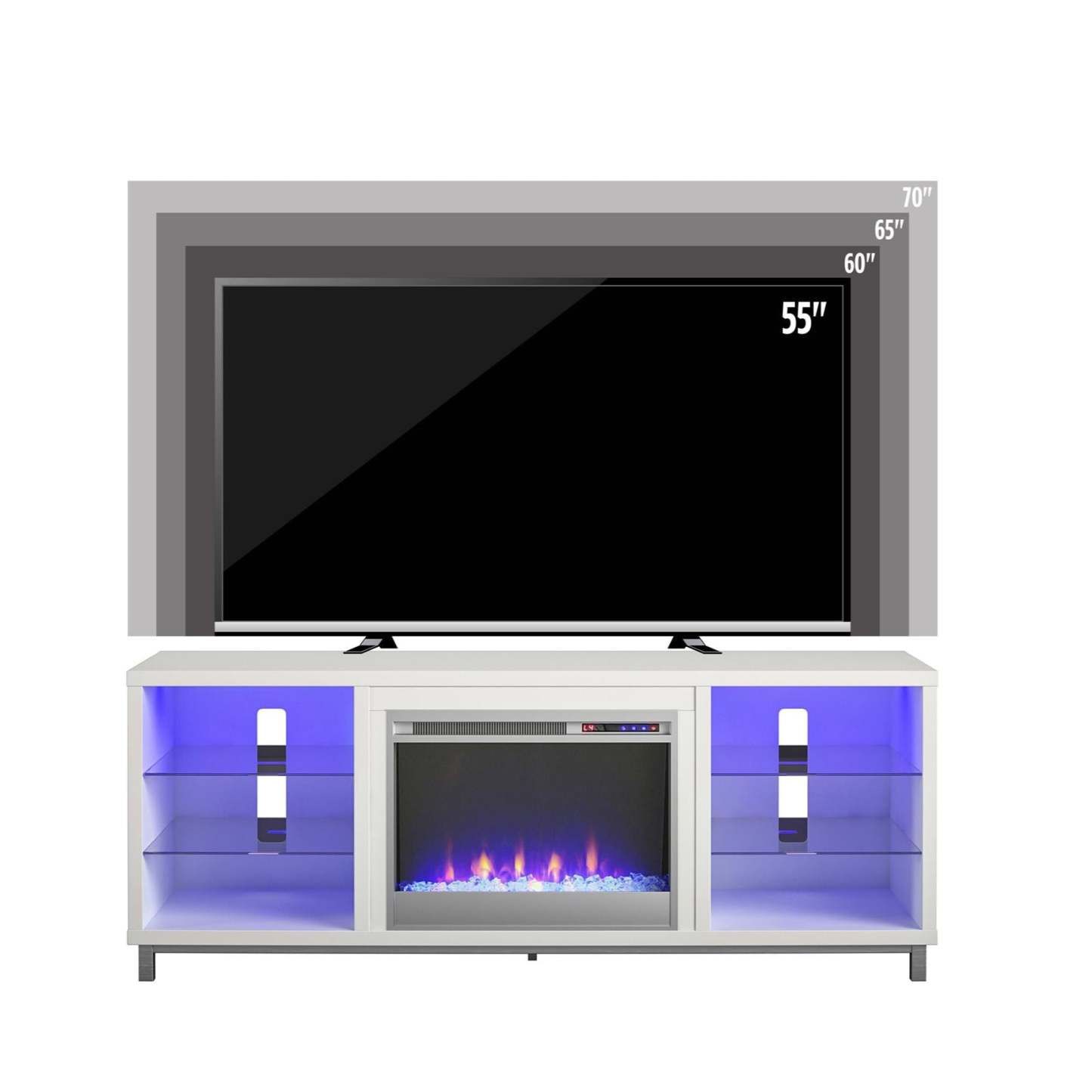 Ameriwood Home Lumina Electric Fireplace TV Stand for TVs up to 70 po - Blanc|Meuble pour téléviseur Lumina d'Ameriwood Home avec foyer électrique pour téléviseurs jusqu'à 70 po - blanc