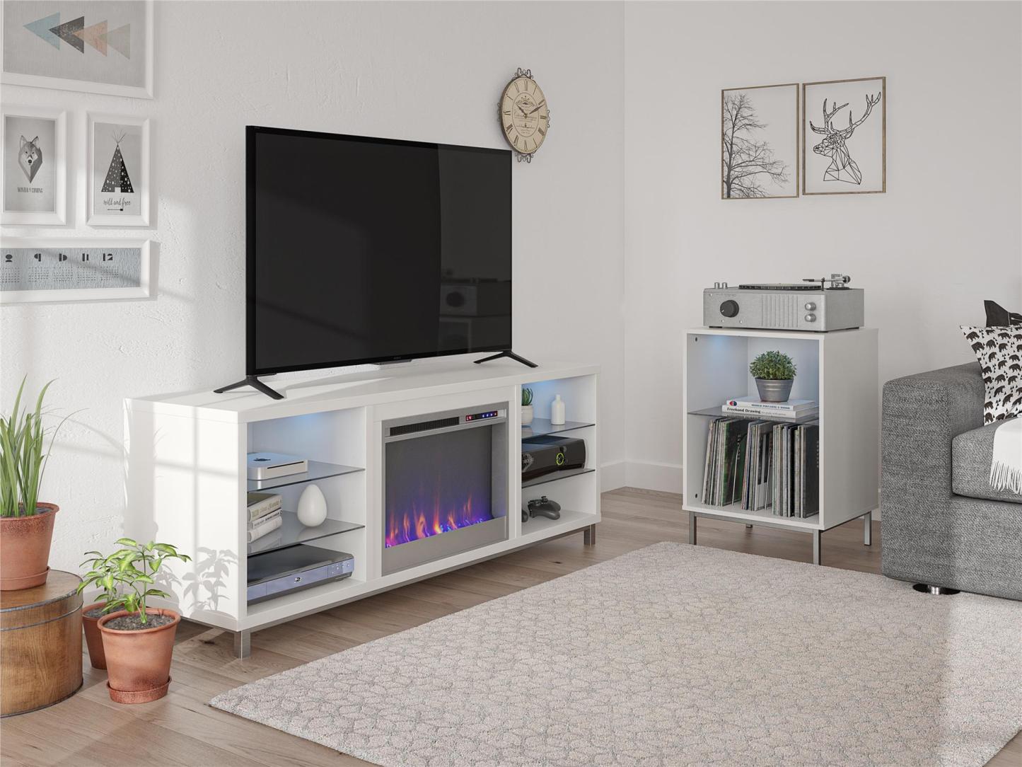 Ameriwood Home Lumina Electric Fireplace TV Stand for TVs up to 70 po - Blanc|Meuble pour téléviseur Lumina d'Ameriwood Home avec foyer électrique pour téléviseurs jusqu'à 70 po - blanc