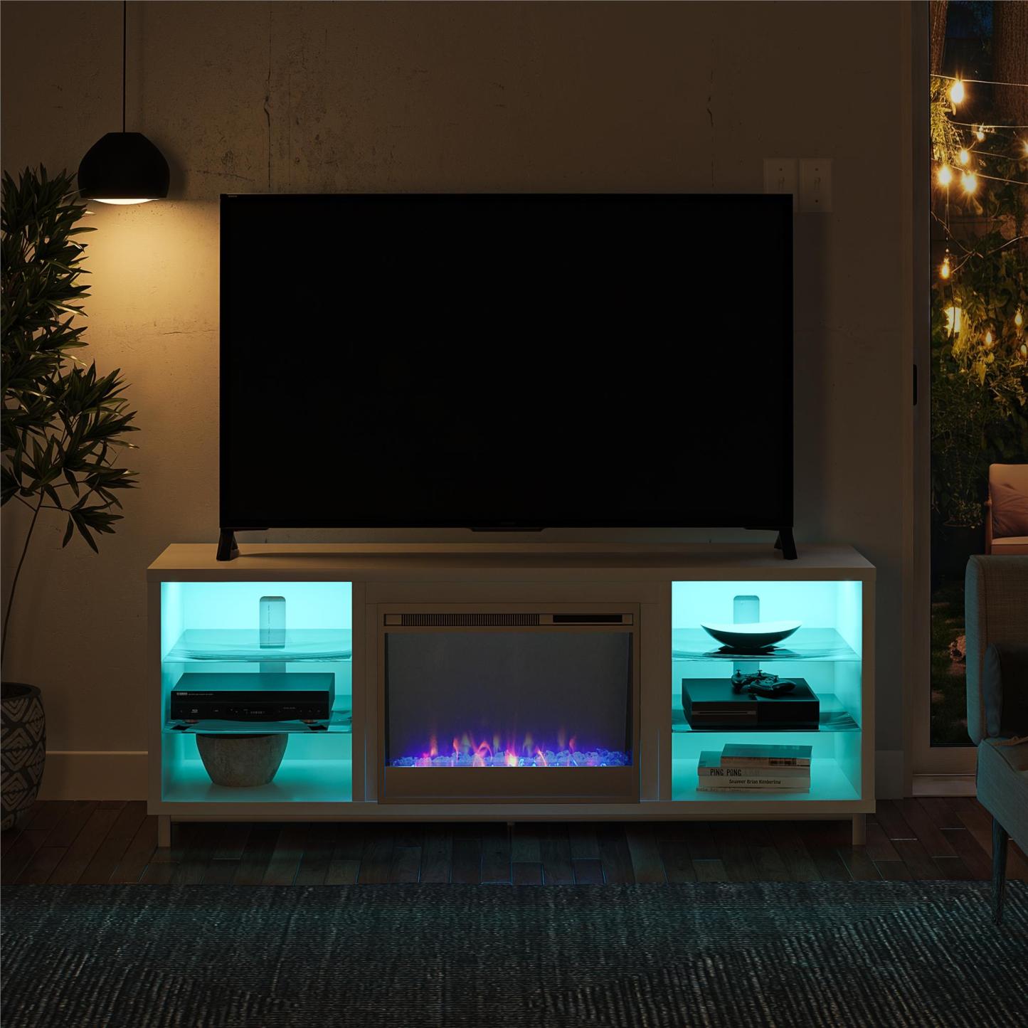 Ameriwood Home Lumina Electric Fireplace TV Stand for TVs up to 70 po - Blanc|Meuble pour téléviseur Lumina d'Ameriwood Home avec foyer électrique pour téléviseurs jusqu'à 70 po - blanc