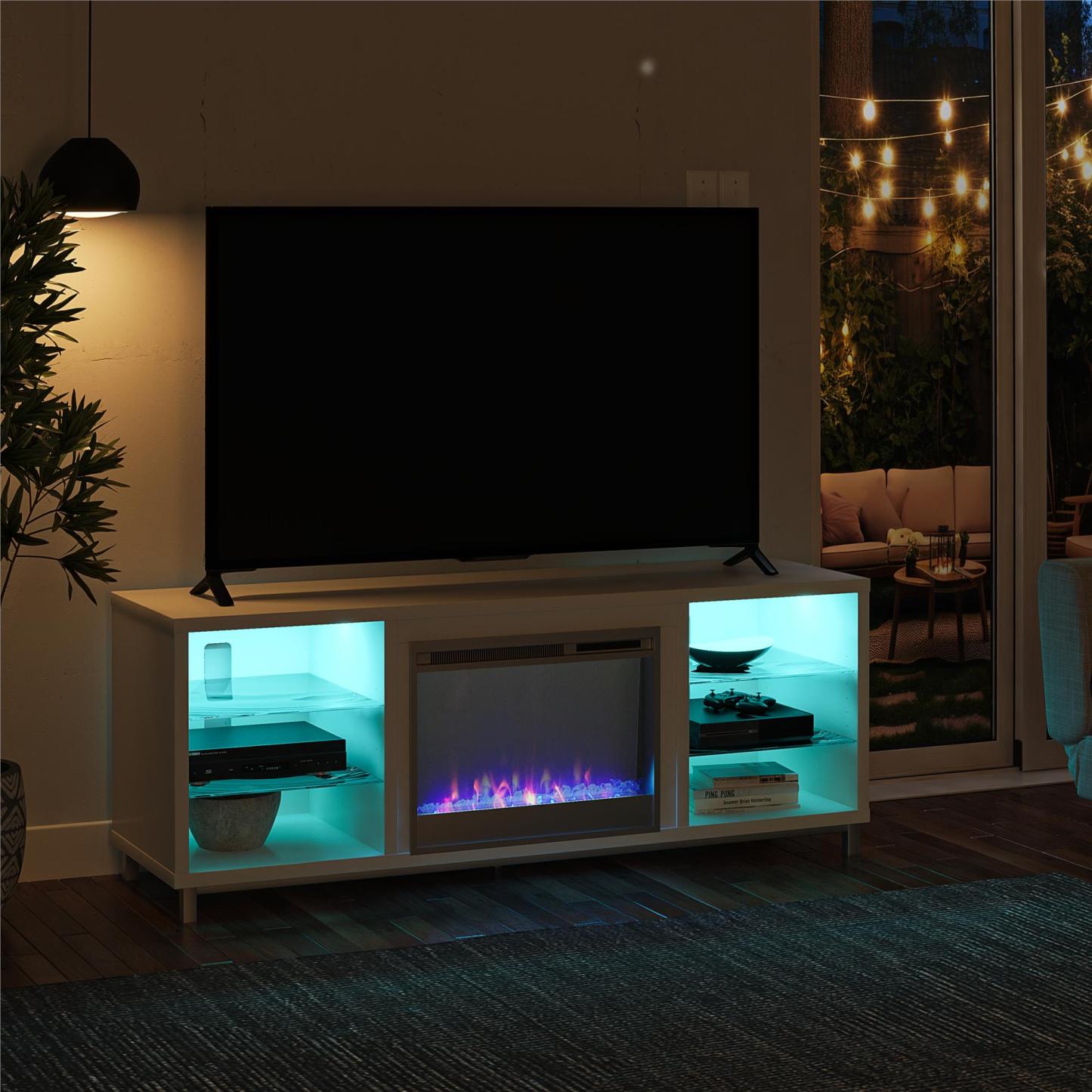 Ameriwood Home Lumina Electric Fireplace TV Stand for TVs up to 70 po - Blanc|Meuble pour téléviseur Lumina d'Ameriwood Home avec foyer électrique pour téléviseurs jusqu'à 70 po - blanc