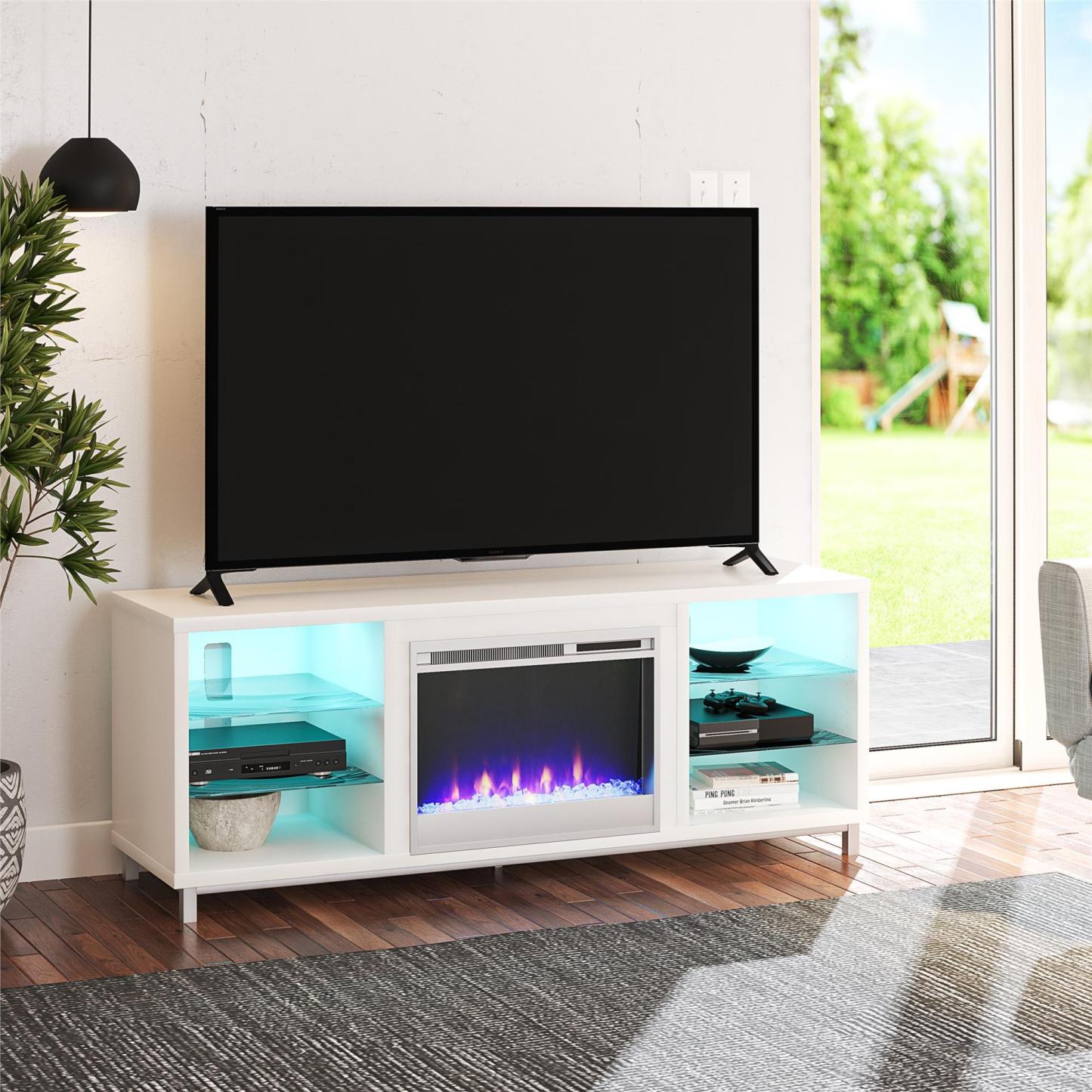 Ameriwood Home Lumina Electric Fireplace TV Stand for TVs up to 70 po - Blanc|Meuble pour téléviseur Lumina d'Ameriwood Home avec foyer électrique pour téléviseurs jusqu'à 70 po - blanc