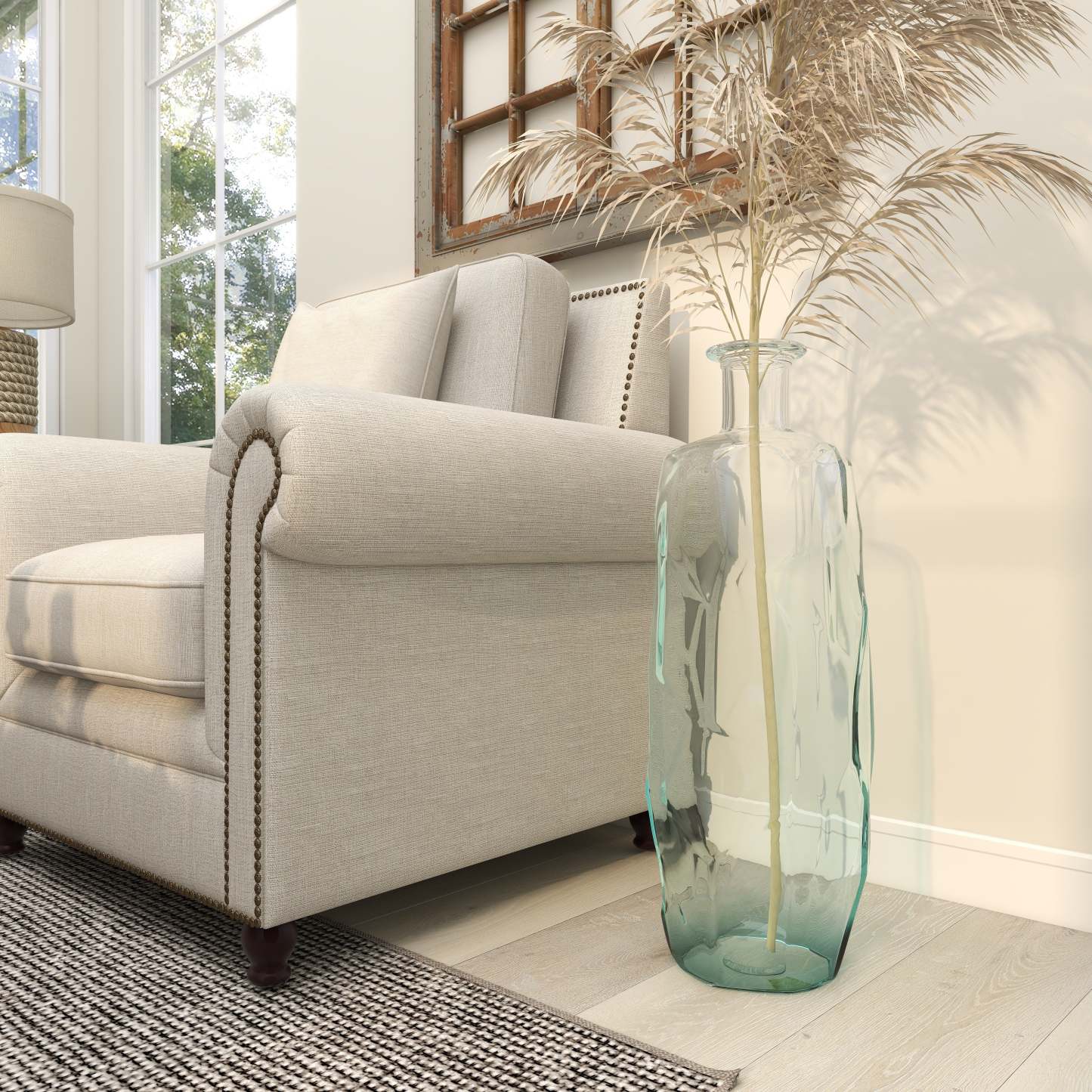 Vase de 29 po en verre - bleu clair