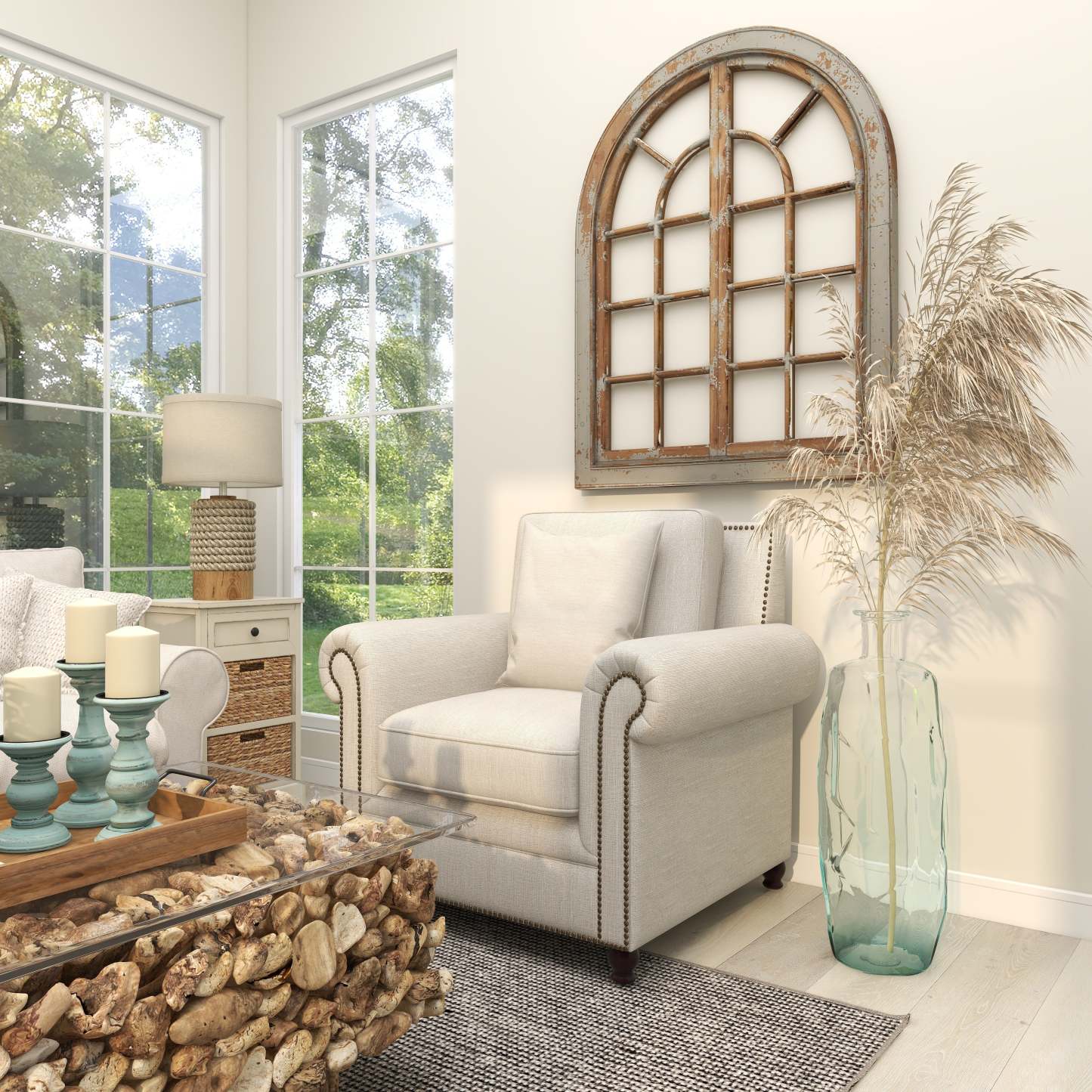 Vase de 29 po en verre - bleu clair